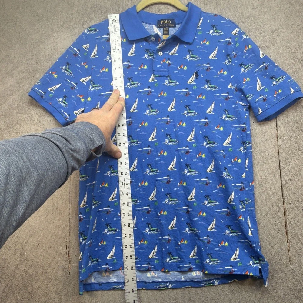 Polo Ralph Lauren Boys Polo Shirt‎ Blue Sailboat Print XL 18-20